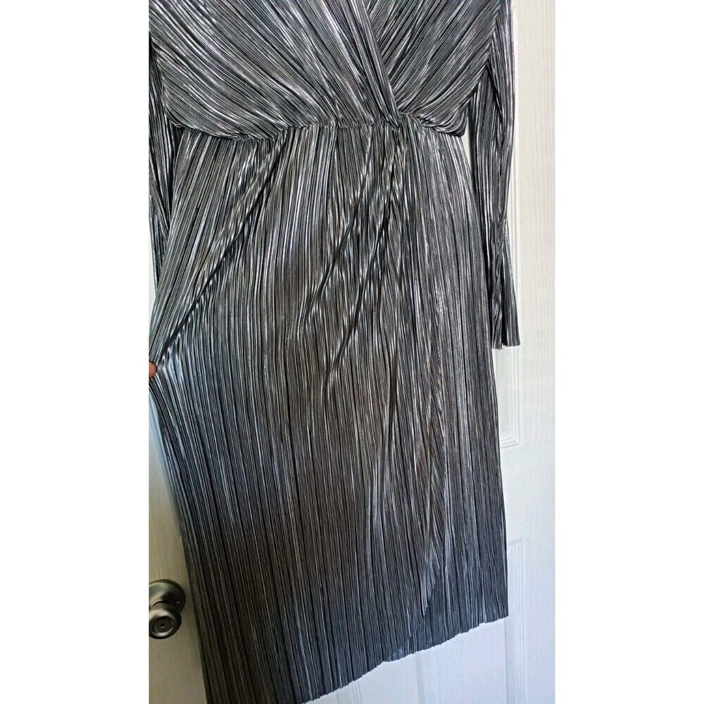 Vila Clothes Evening Dress Size 38 6/8 Metàllic Silver Tulip Wrap Crinkled Sheer - Picture 10 of 10